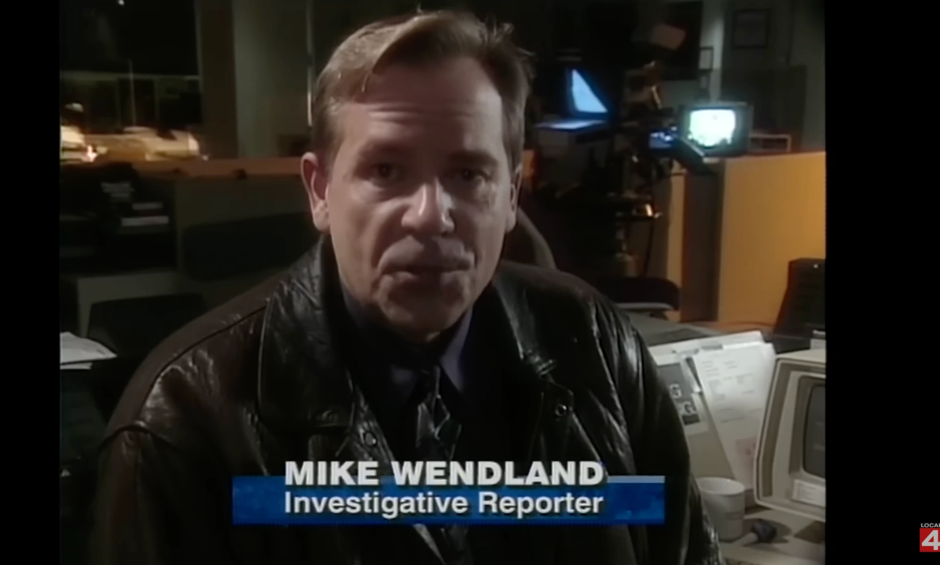 Broadcast still: Mike Wendland, investigative reporter, reporting on camera for Detroit's Local 4